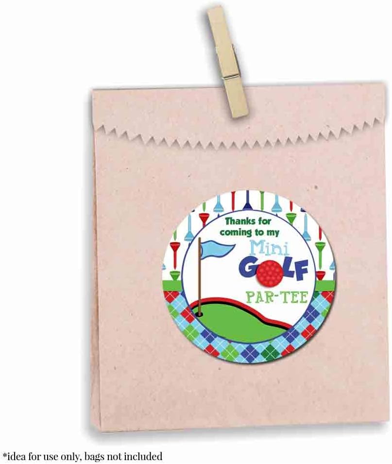 Mini Golf, Putt Putt Birthday Thank You Sticker Labels for Boys, 40 2" Party Circle Stickers by AmandaCreation, Great for Party Favors, Envelope Seals & Goodie Bags