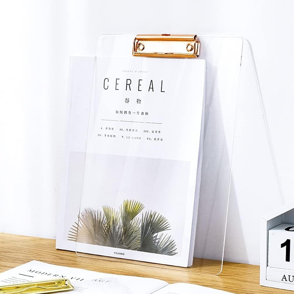 Thick Acrylic Clear Clipboards with Rose Gold Clip 3-Pack, Durable Stylish Clipboards with Low Profile Clip (Rose Gold A4-Lucency)