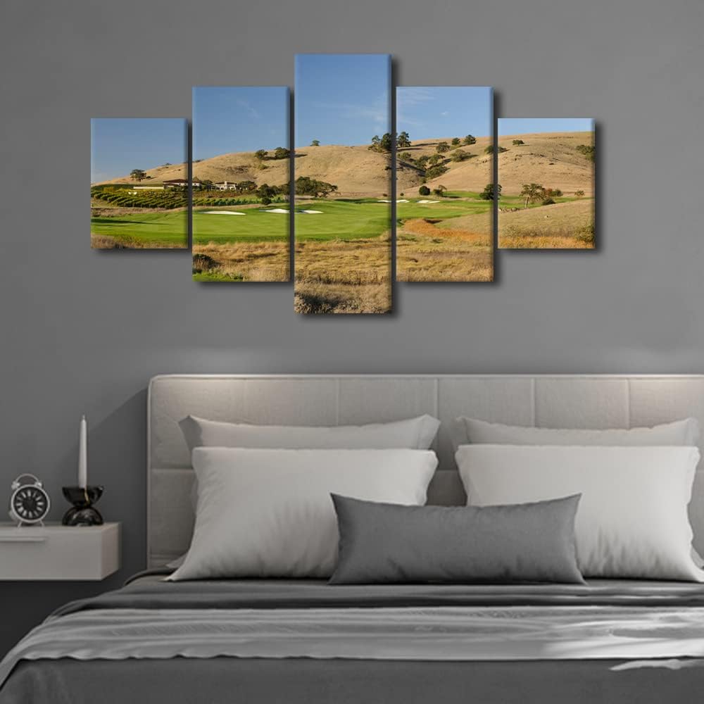 5 Pieces Golf Course Picture Wall Art CordeValle Golf Course Painting Prints Artwork USA Modern Home Decor Canvas Wall Art for Home and Office Wooden Decoration Framed Ready to Hang - 60" W x 32" H