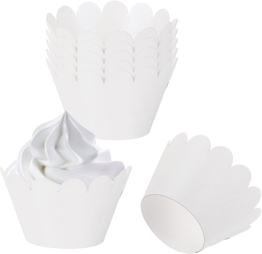 PATIKIL Cupcake Wrappers Paper, 50 Pack Baking Cups Standard Wave Decoration for Anniversary Birthday Weddings and Parties, Beige