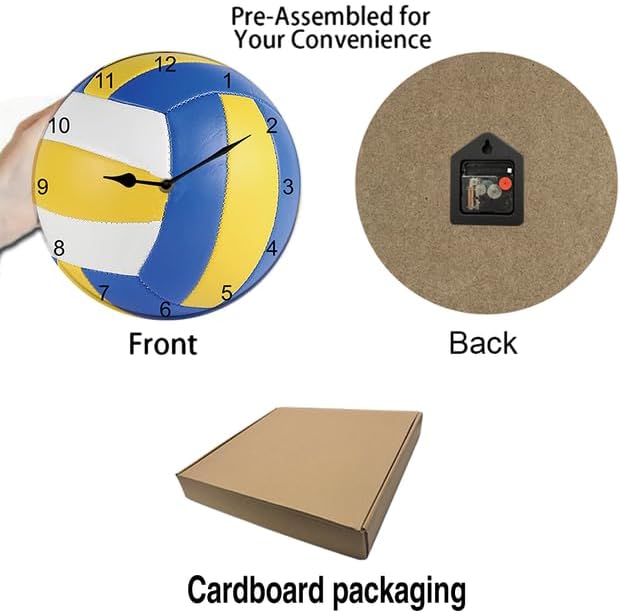 Volleyball Wall Clock Sport Ball Wall Clock Wall Clock Non Ticking Silent Kitchen Clock Battery Operated Clocks for Living Room Bedroom Decor Round 10inch