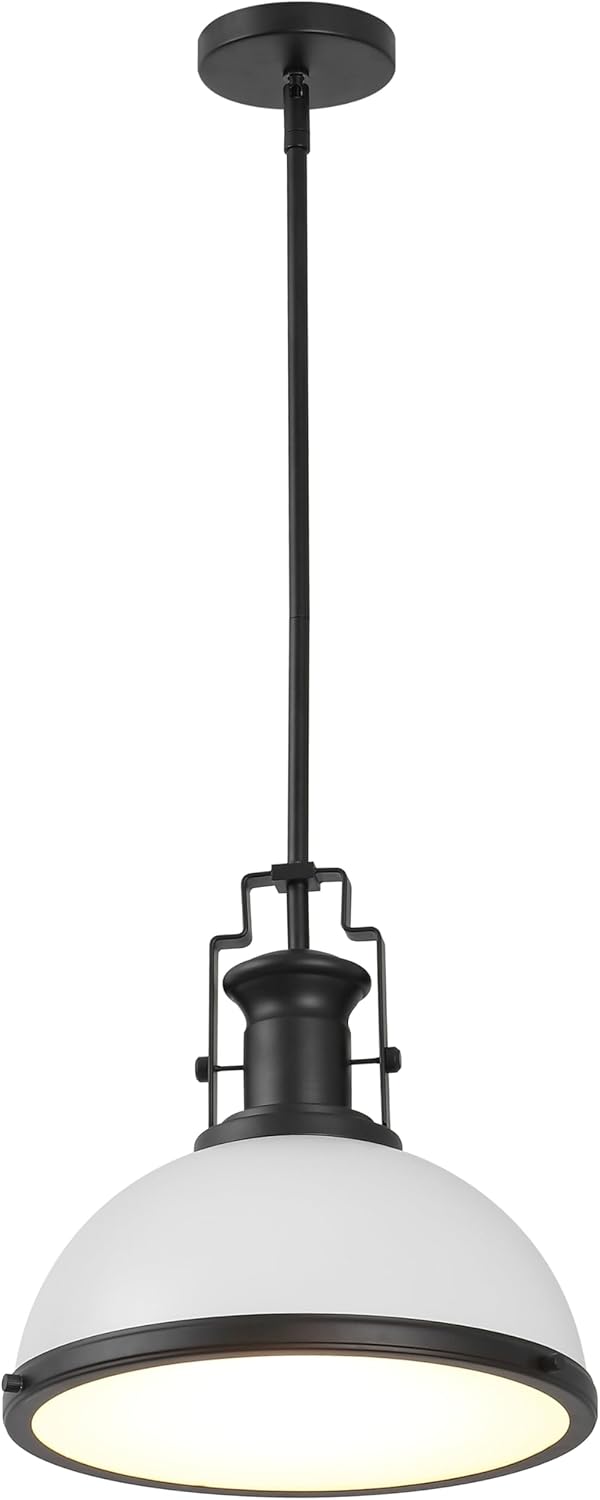 JONATHAN Y JYL9536E Homer 13" 1-Light Modern Industrial Iron LED Dome Pendant, Bohemian, Classic, Cottage, Farmhouse, Industrial, Rustic, Transitional, Dining Room, Kitchen, Foyer, White/Matte Black