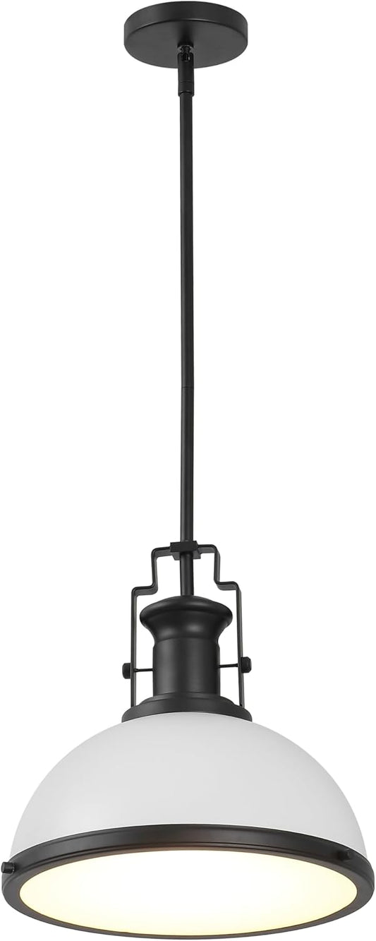 JONATHAN Y JYL9536E Homer 13" 1-Light Modern Industrial Iron LED Dome Pendant, Bohemian, Classic, Cottage, Farmhouse, Industrial, Rustic, Transitional, Dining Room, Kitchen, Foyer, White/Matte Black