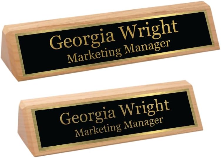 Custom Desk Wedge Name Plate - Personalized Titles and Styles (2x8 Inch, Solid Oak - w/Name Plate)