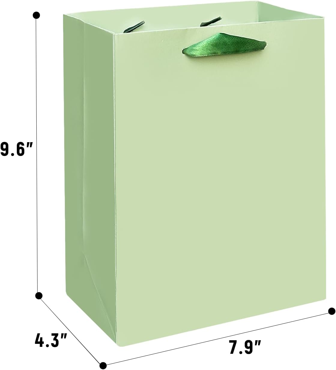 Gcardist Light Green Gift Bags with Tissue Paper for Wedding, Birthday, Party Supplies-7.9"x4.3"x9.6" Medium Size Cardboard Gift Bags（5pcs Bags +10pcs Tissue Paper ）