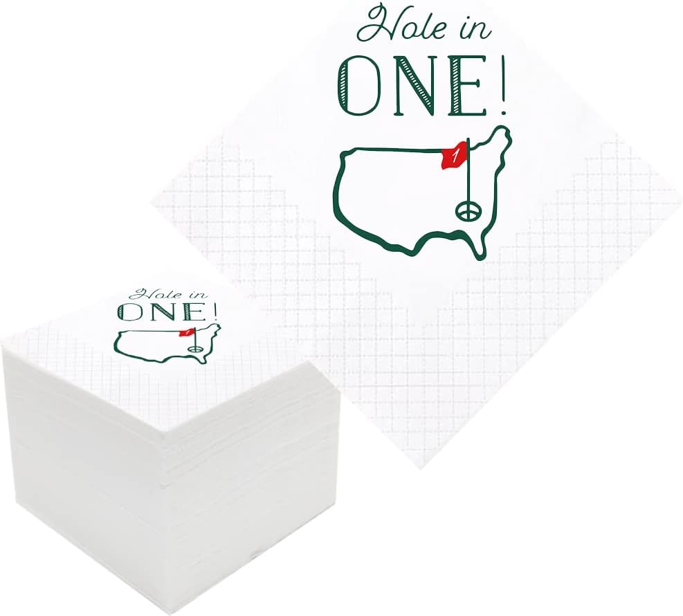 Golf Cocktail Napkins, 100 Pack Hole in One First Birthday Golf Themed Paper Disposable Cocktail Beverage Napkins for Baby 1st Hole In One Birthday Decorations 2-Ply, 5x5 Inches (Hole in One)
