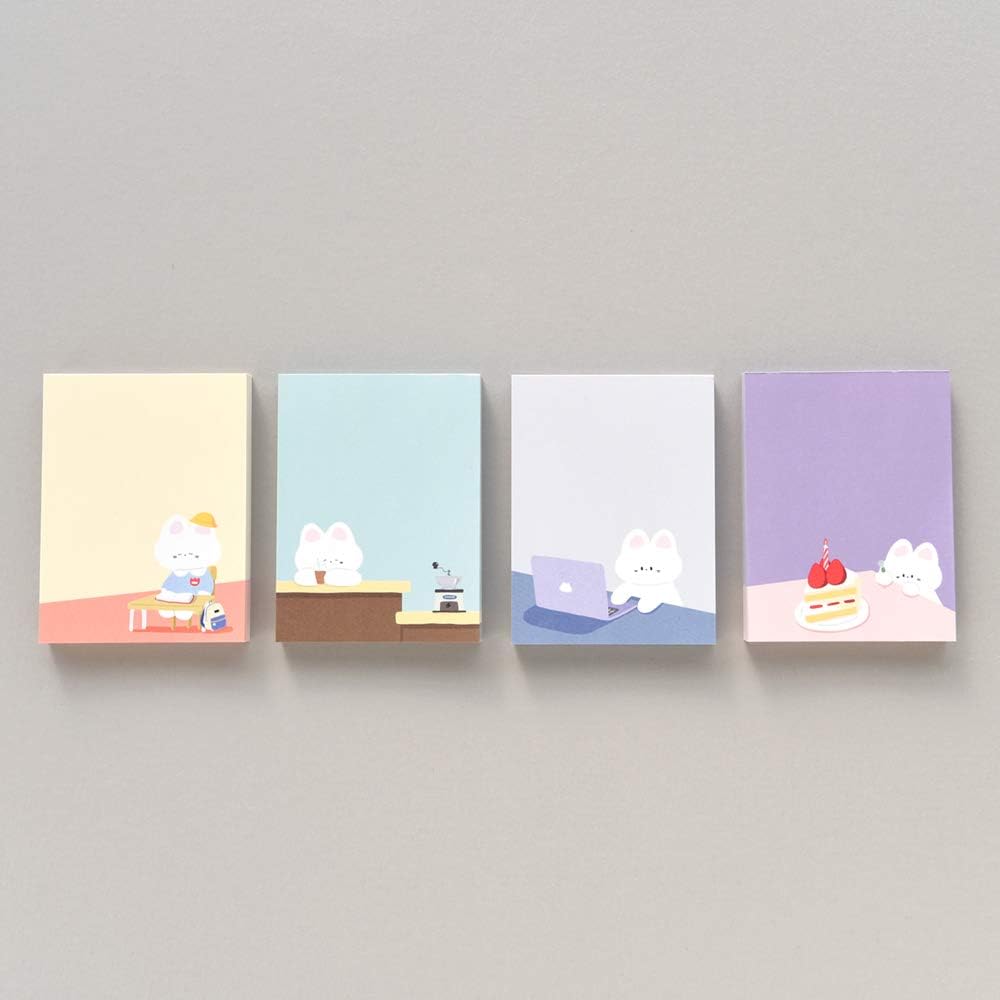 Monolike Memopad Gureum's Daily Life design SET - 4 Packs, 4 Different Designs, 100 Sheets Per Pad, Total 400 Sheets, Note pads, Writing pads