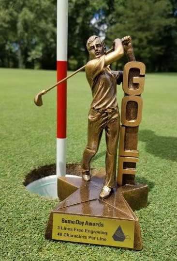 Billboard Golf Trophy Award – Male or Female Golfer Figures – Premium Resin with Custom Engraving – 6.5 or 8.5 Inch Recognition for Tournaments, MVPs, or Team Awards