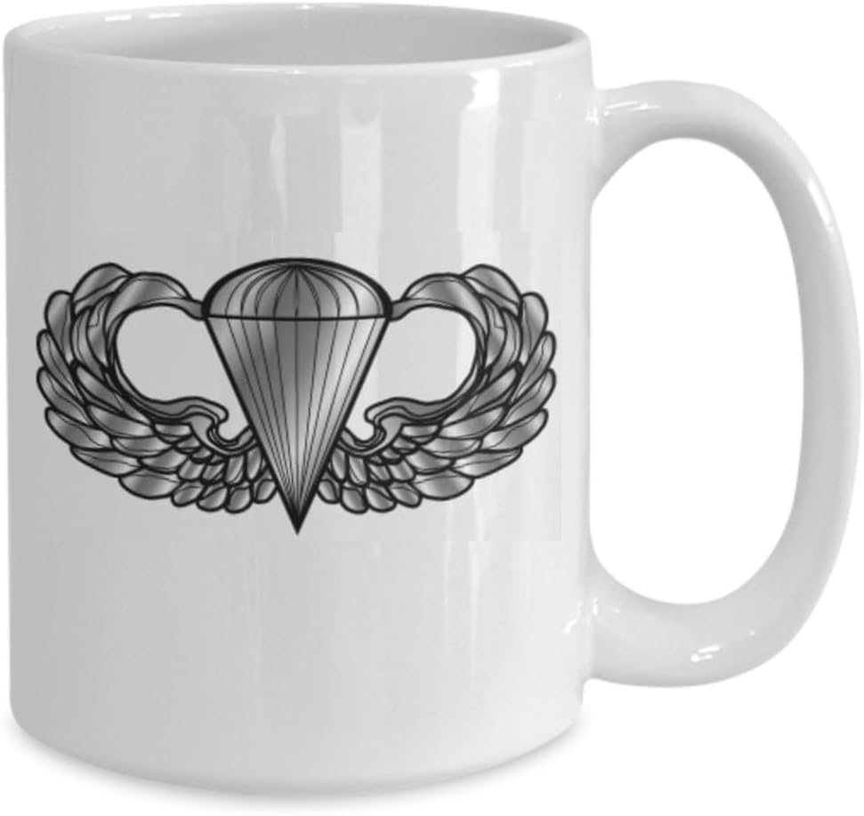 U.S. Army Airborne Coffee Mug - Parachutist Badge - Paratrooper Wings (White, 15oz)
