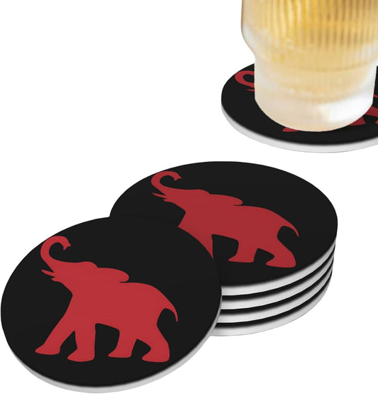 Elephant Coasters for Drinks Set of 4, Absorbent Ceramic Drink Coasters for Coffee Table Wooden Table Cup Bar, 4 Inches