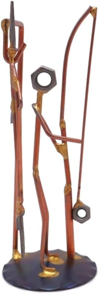 Sport Fisherman with Marlin Collectible Handmade Metal Art Figurine, Desk Accessories, Trophy, Boss Gift, Office Décor, Outdoor Sports, Fishing