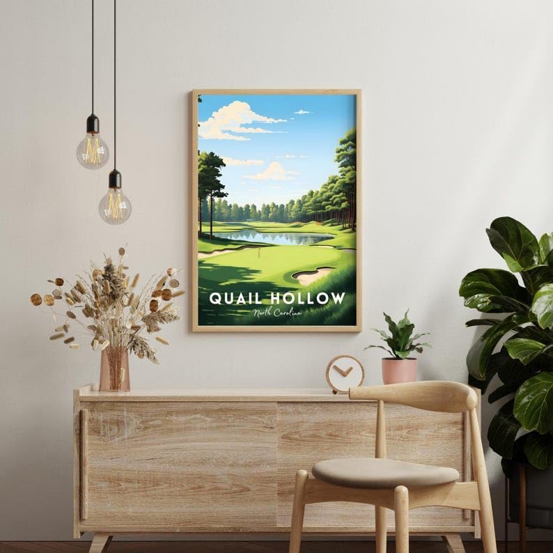 Nationcog Quail Hollow Golf Poster, Vintage North Carolina Wall Art Print, Retro Golf Course Landscape Decor, Sports Artwork for Man Cave or Office (Unframed) (27x40)