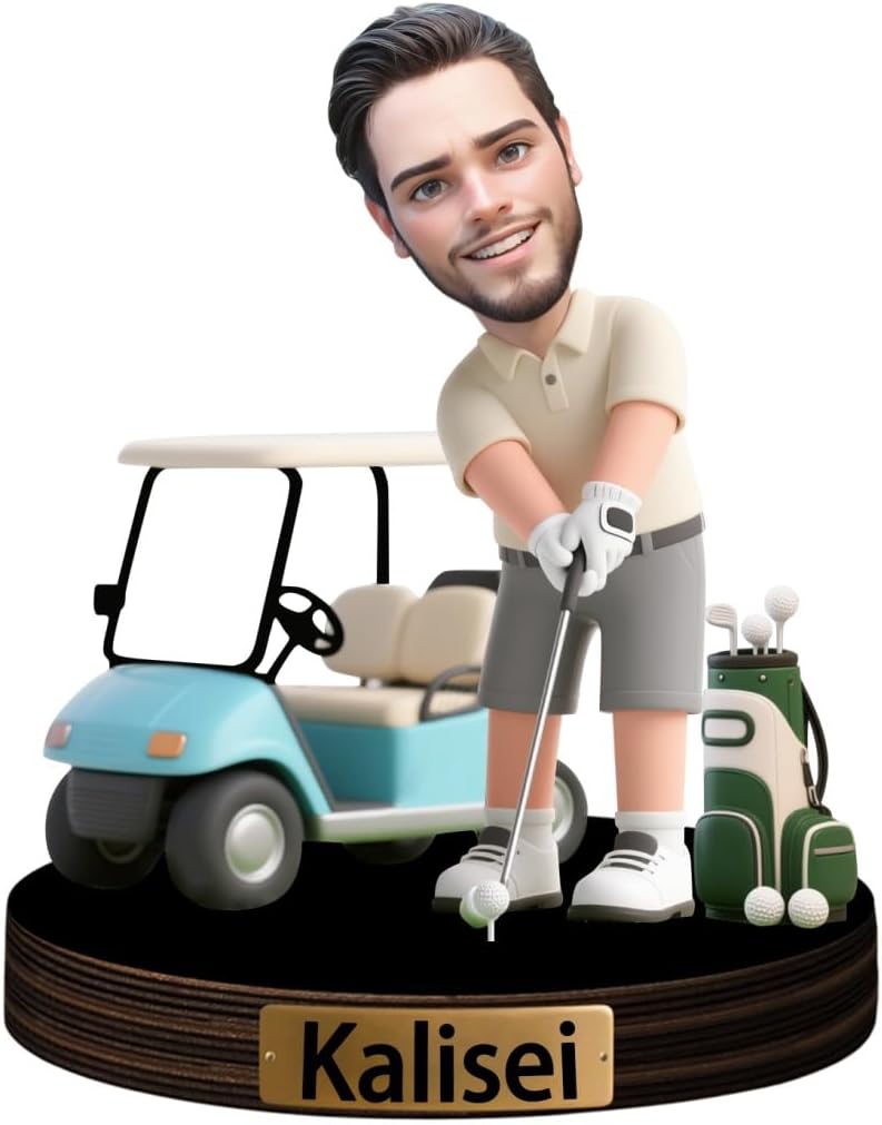 Personalized Golfer Caricature Figurine Desk Decor Plaque Custom Golf Lover Figurine Ornament Sign Golfer Photo Cartoon Portrait Name Plaque Gifts for Christmas Birthday Anniversary,06