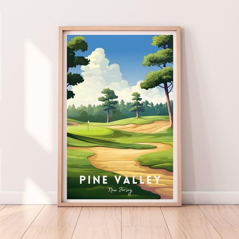 Nationcog Pine Valley Golf Poster, Vintage New Jersey Wall Art Print, Retro Golf Course Landscape Decor, Classic Sports Artwork for Home or Office (Unframed) (24x36)
