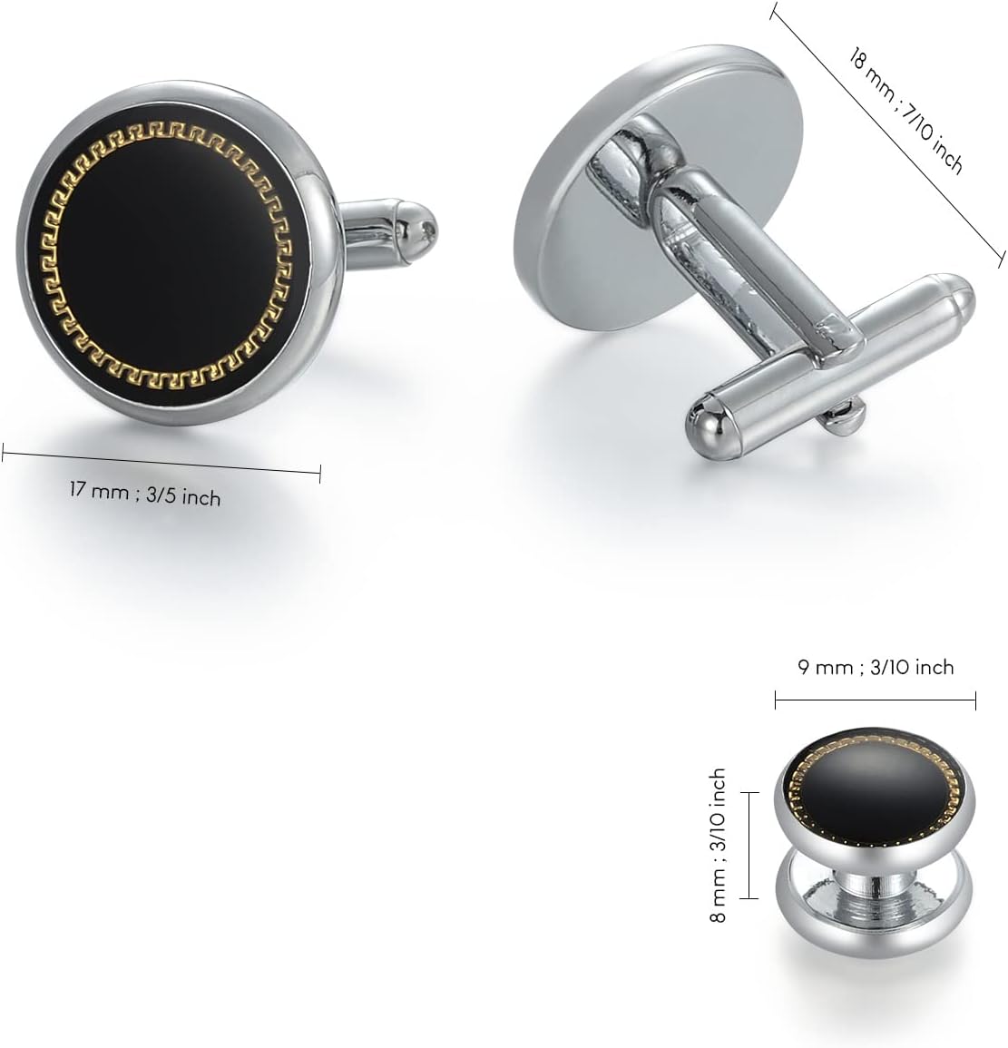 wynameleri Mens Cufflinks and Studs Set Blanks Round 4 Colors Shirt Tuxedo Buttons Packed in Cufflink Box for Business Wedding Jewelry