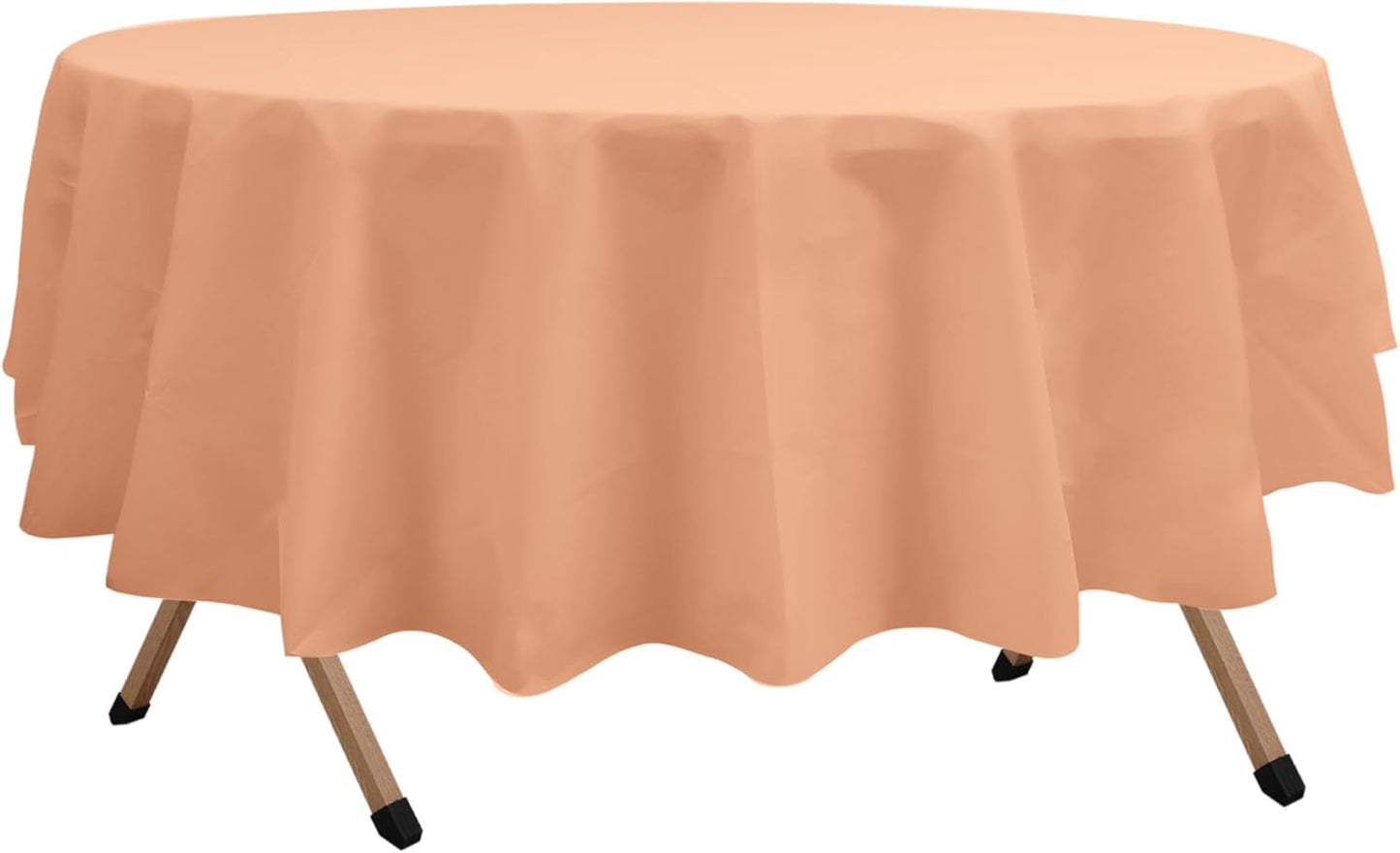 2 Pack Peach Premium Plastic Tablecloth Round 84 Inches Reusable Rose Gold Peach Decorative Table Cover for Dining, Wedding, Party, Indoor and Outdoor use