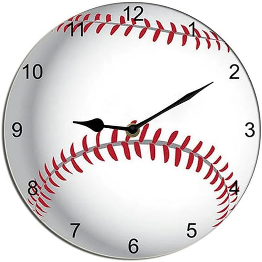 Baseball Wall Clock Sport Ball Wall Clock Wooden Clock Wall Decor Battery Operated Clocks Wall Clock Non Ticking Quartz Analog Bathroom Clock Round 10inch