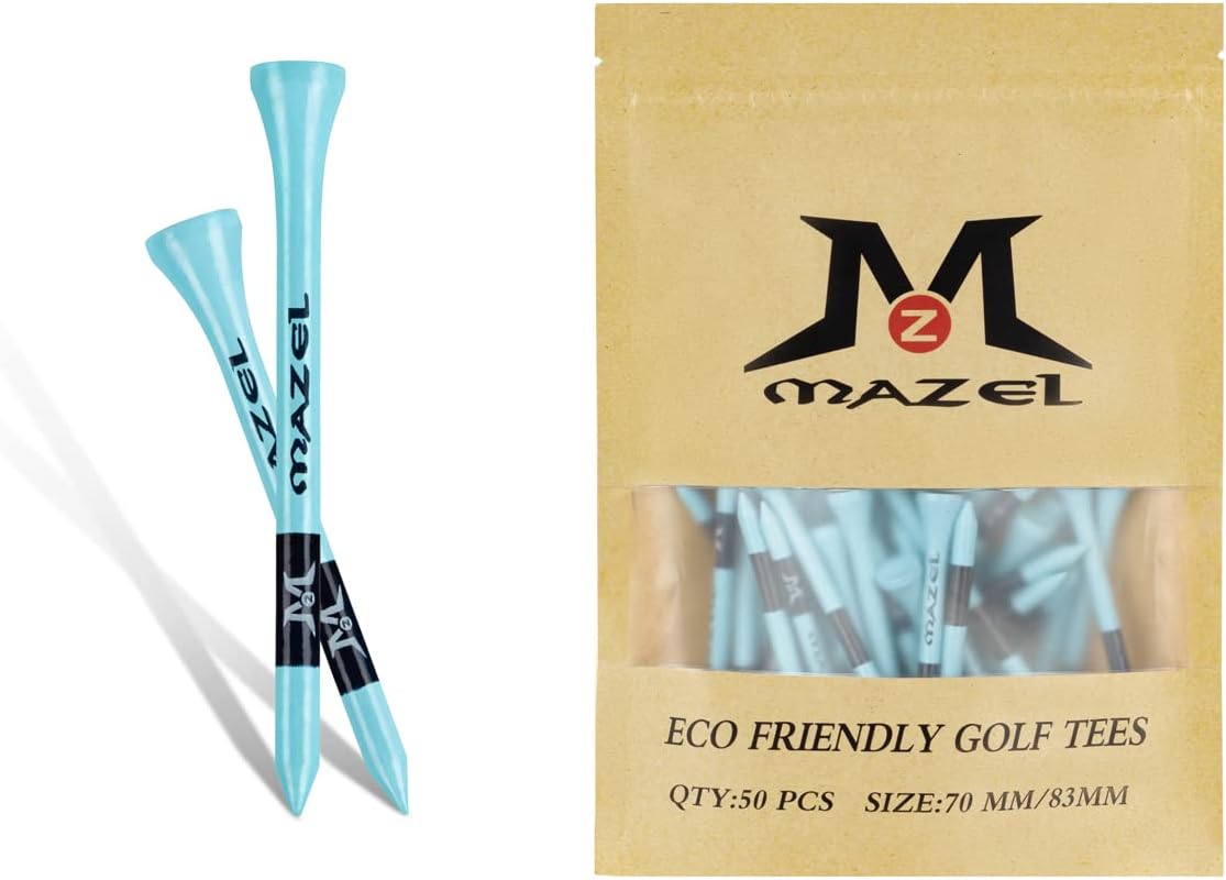 MAZEL Natural Wood/Bamboo Golf Tees 2 3/4 Inch & 3 1/4 Inch,Pack 50 or 120,Reduce Friction & Side Spin,More Stable Golf Tees