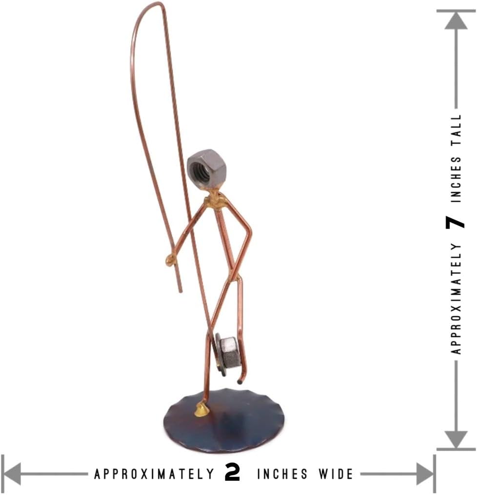 Hooked Hat Fisherman Collectible Handmade Metal Art Figurine, Desk Accessories, Trophy, Boss Gift, Office Décor, Outdoor Sports, Fishing