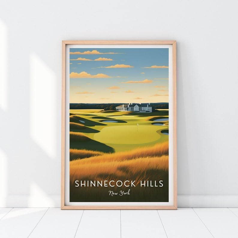 Nationcog Shinnecock Hills Golf Poster, Vintage New York Wall Art Print, Retro Golf Course Landscape Decor, Classic Artwork for Man Cave, Office or Home (Unframed) (11x14)