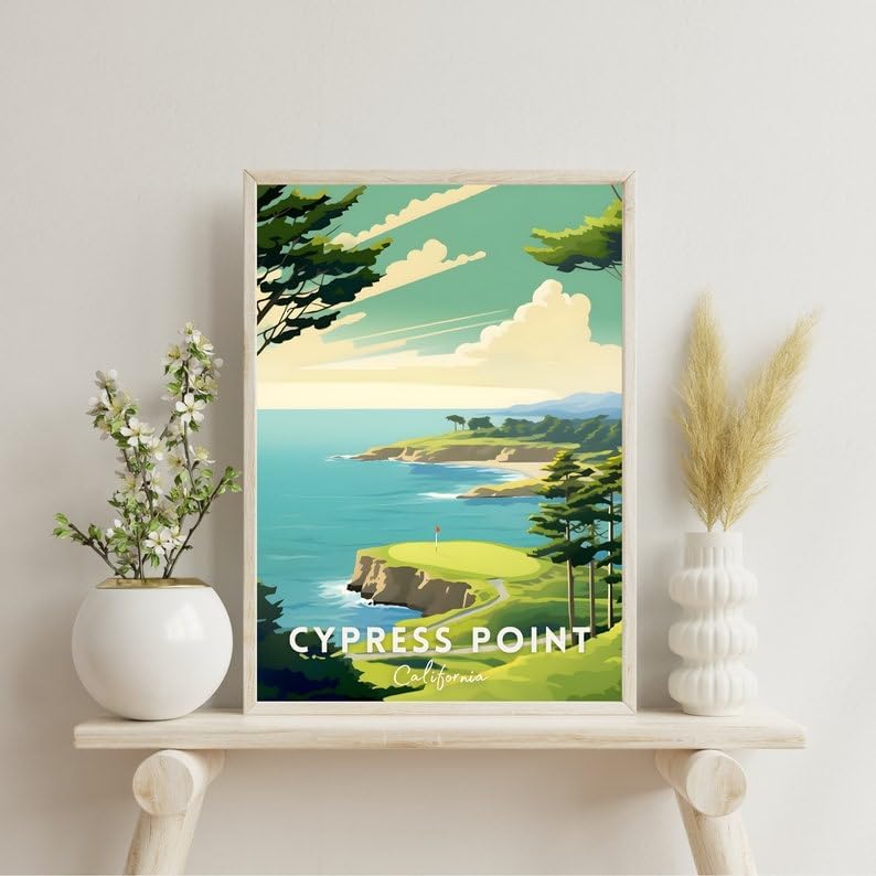 Nationcog Cypress Point Golf Course Poster, Vintage California Wall Art Print, Retro Coastal Landscape Decor, Classic Sports Artwork for Home or Office (Unframed) (12x18)