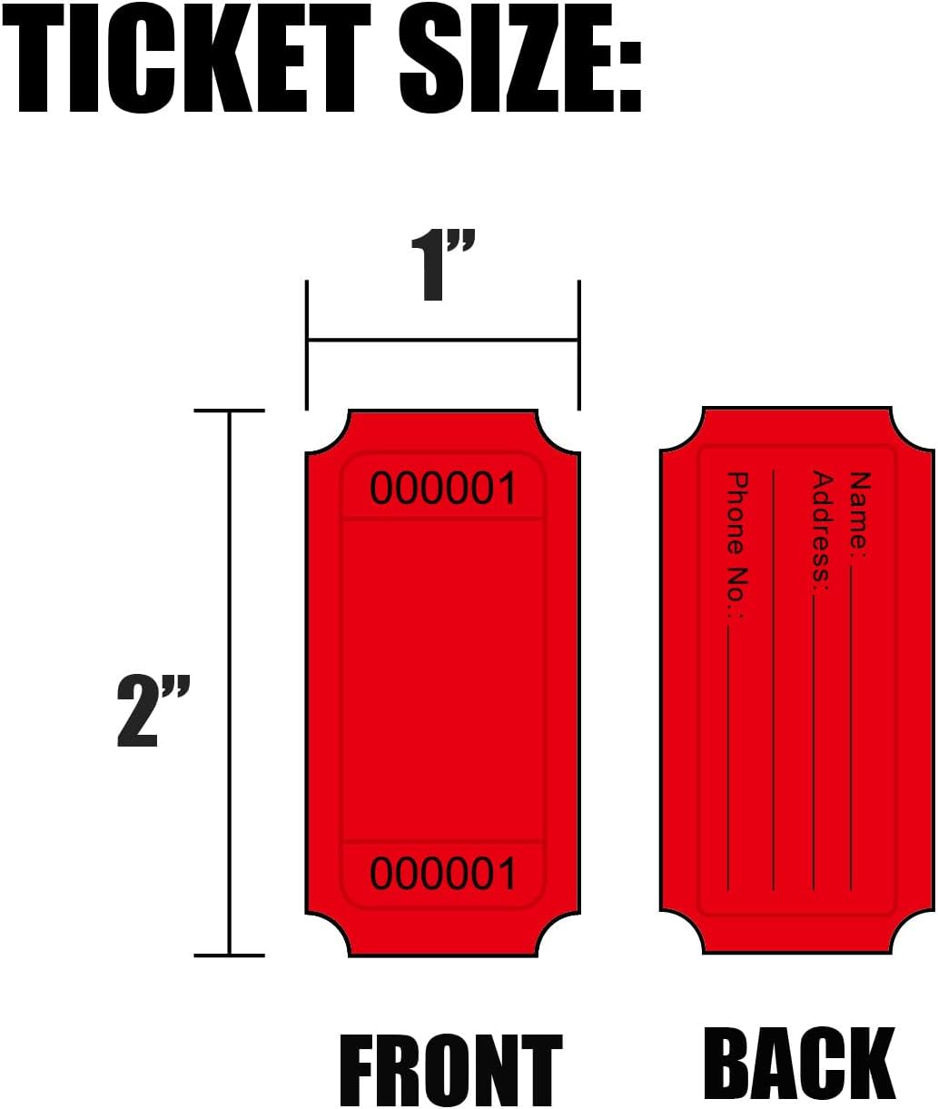 DNB 8000 Pcs Raffle Tickets - 4 Color Set of 2000 Pcs 2 x 1 Inch Single Roll Consecutively Numbered Blank Tickets - Blue/Yellow/Red/Green