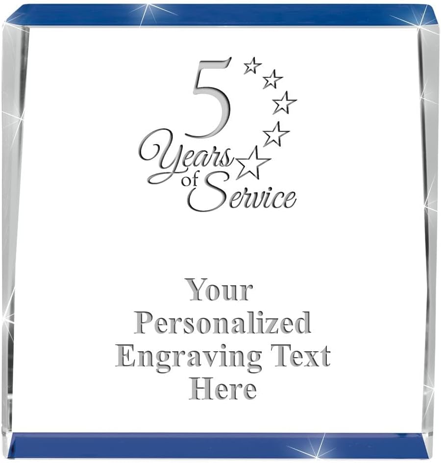 Crown Awards Customizable Crystal Trophy, 4" Engraved Blue Spotlight Crystal Award