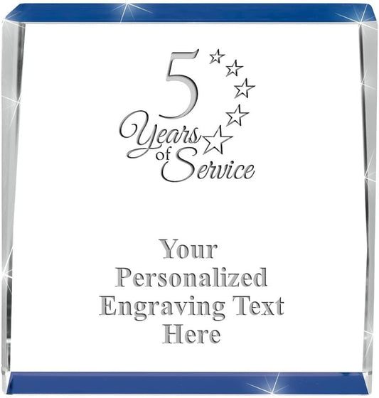 Crown Awards Customizable Crystal Trophy, 4" Engraved Blue Spotlight Crystal Award