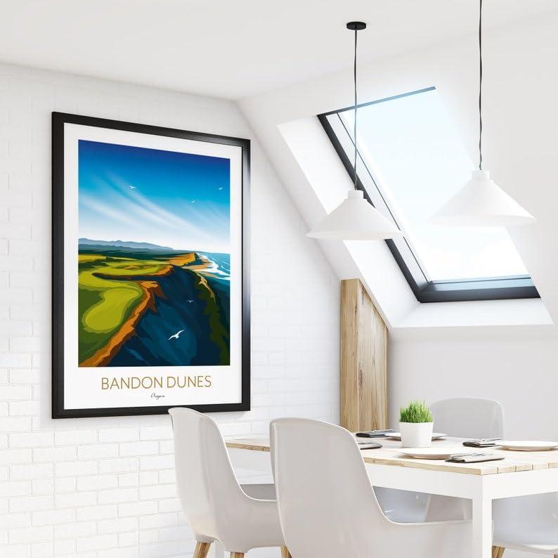Nationcog Bandon Dunes Golf Print – Oregon; Bandon Dunes Golf Poster; Bandon Dunes Oregon Art; Coastal Golf Course Print; Golf Course Cliffside Illustration (Unframed) (27x40)