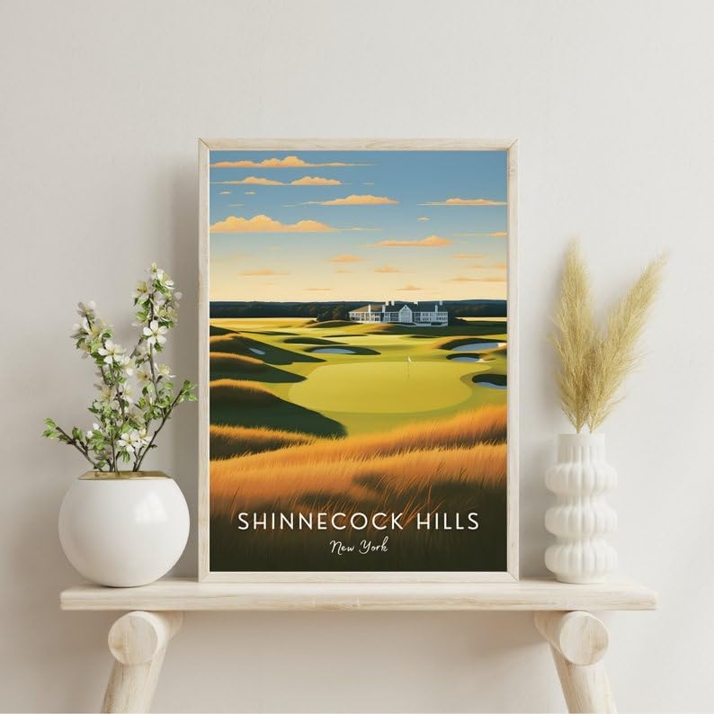 Nationcog Shinnecock Hills Golf Poster, Vintage New York Wall Art Print, Retro Golf Course Landscape Decor, Classic Artwork for Man Cave, Office or Home (Unframed) (16x24)