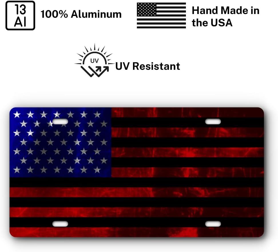 Patriotic Vanity Aluminum Plate for Trucks and Cars - Made in The USA - Universal Fit (Brushed Aluminum Flag 2)