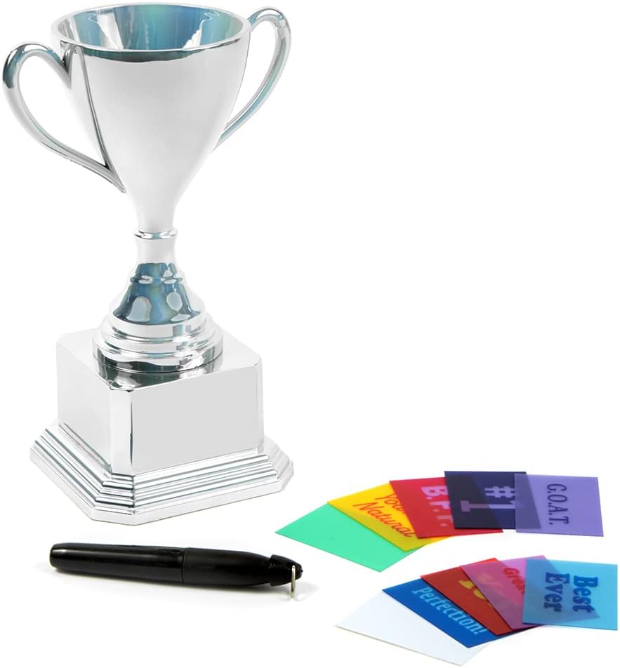 Customizable Novelty Trophy Cup Holographic, Funny Humor Gift, Rewards, Prizes, Award, Winning, Celebrations, Party, Reusable - 8" H x 3.25" W