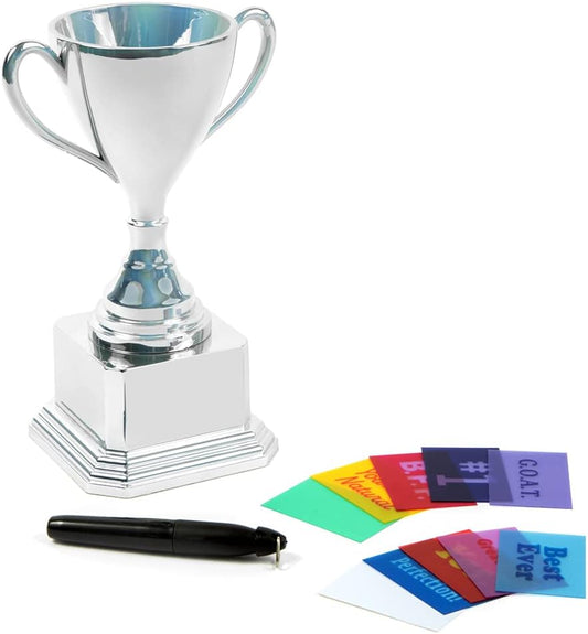 Customizable Novelty Trophy Cup Holographic, Funny Humor Gift, Rewards, Prizes, Award, Winning, Celebrations, Party, Reusable - 8" H x 3.25" W