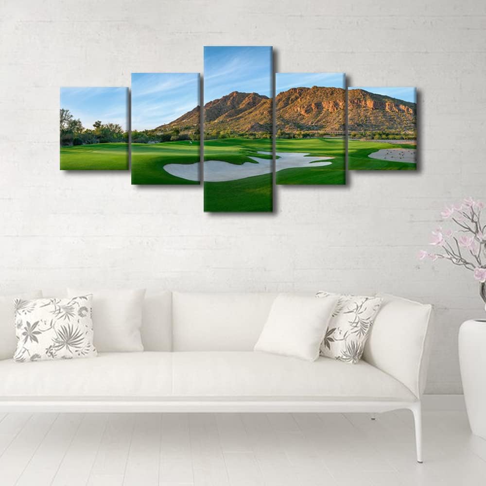 5 Piece Phoenicia Golf Course Canvas Print Art Arizona USA Golf Course Pictures Modern Home Decor Canvas Wall Art for Living Room Bedroom Large Poster Painting Framed Ready to Hang - 50"W x 24"H