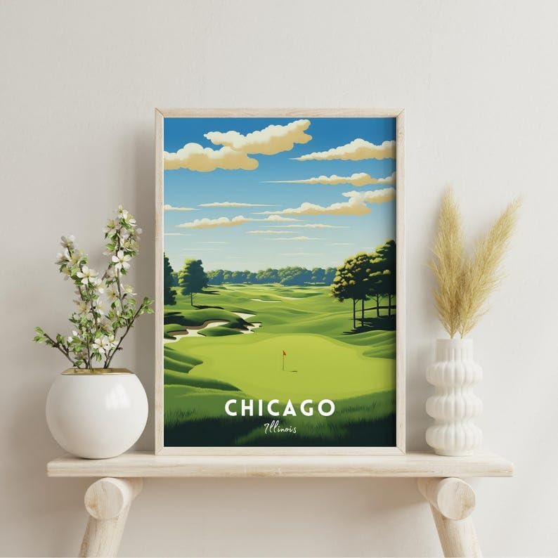 Nationcog Chicago Golf Club Wall Art Poster, Illinois Vintage Course Print for Office, Study, or Bedroom, Classic Decor for Men, Unique Gift for Dad, Husband, or Golf Fans (Unframed) (12x18)