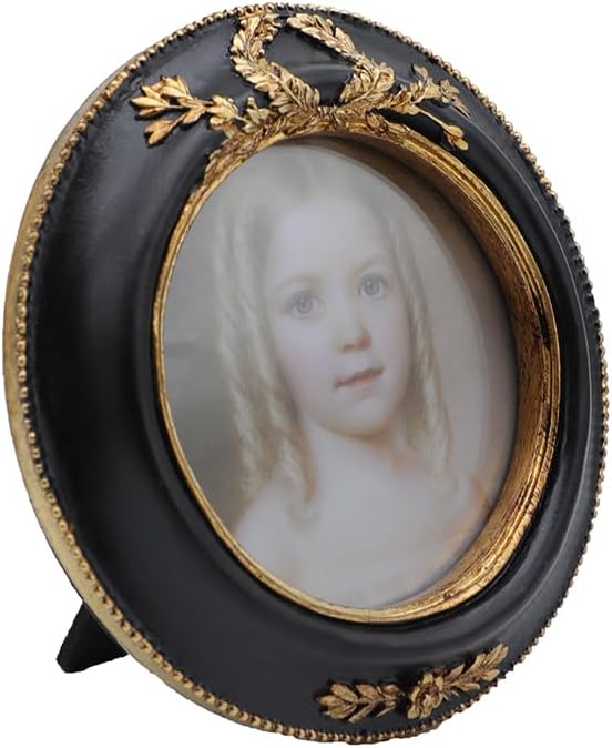 SYLVIA'S SHOP 3x3 Small Vintage Round Picture Frame, Mini Antique Ornate Circle Photo Frame, for Tabletop and Wall Display, Retro Home Decor, Old Fashioned Photo Gallery Art, Black and Gold