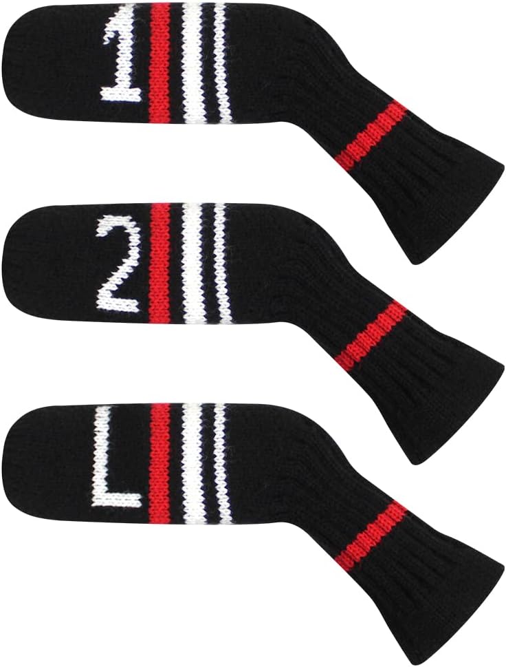 Scott Edward 1/7/10 Pcs Knitted Golf Club Head Covers for Irons Wedge Cuteness and Basically Socks Shape Washable Golf Club Head Protector on Red/Blue Warning Style