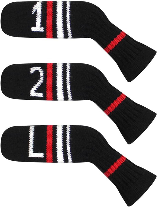 Scott Edward 1/7/10 Pcs Knitted Golf Club Head Covers for Irons Wedge Cuteness and Basically Socks Shape Washable Golf Club Head Protector on Red/Blue Warning Style