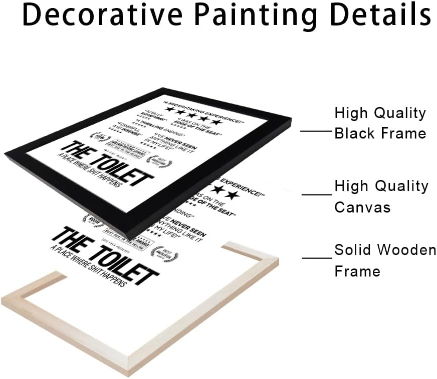 Senlifa Art Black & White Bathroom Wall Art, Humorous Toilet Decor Sign, 11" x 14", Framed Canvas Print