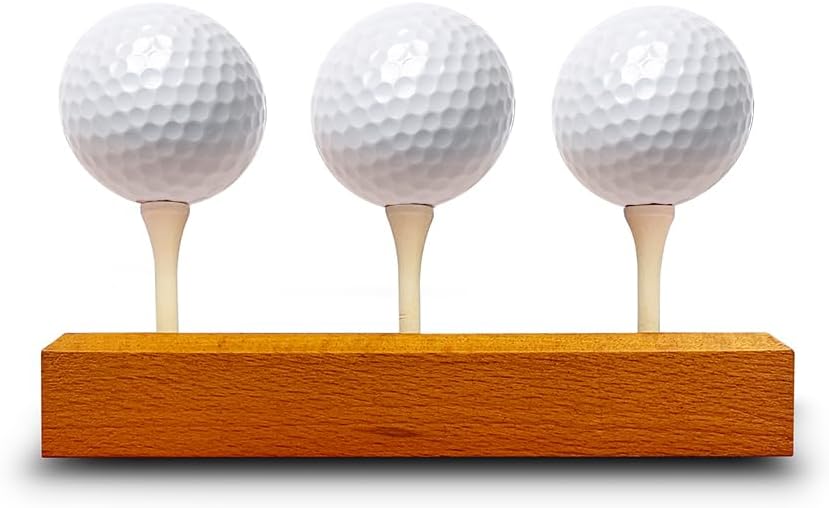 Golf Ball Display Stand | Holds 3 Balls | Solid Wood | 3 Tees Included