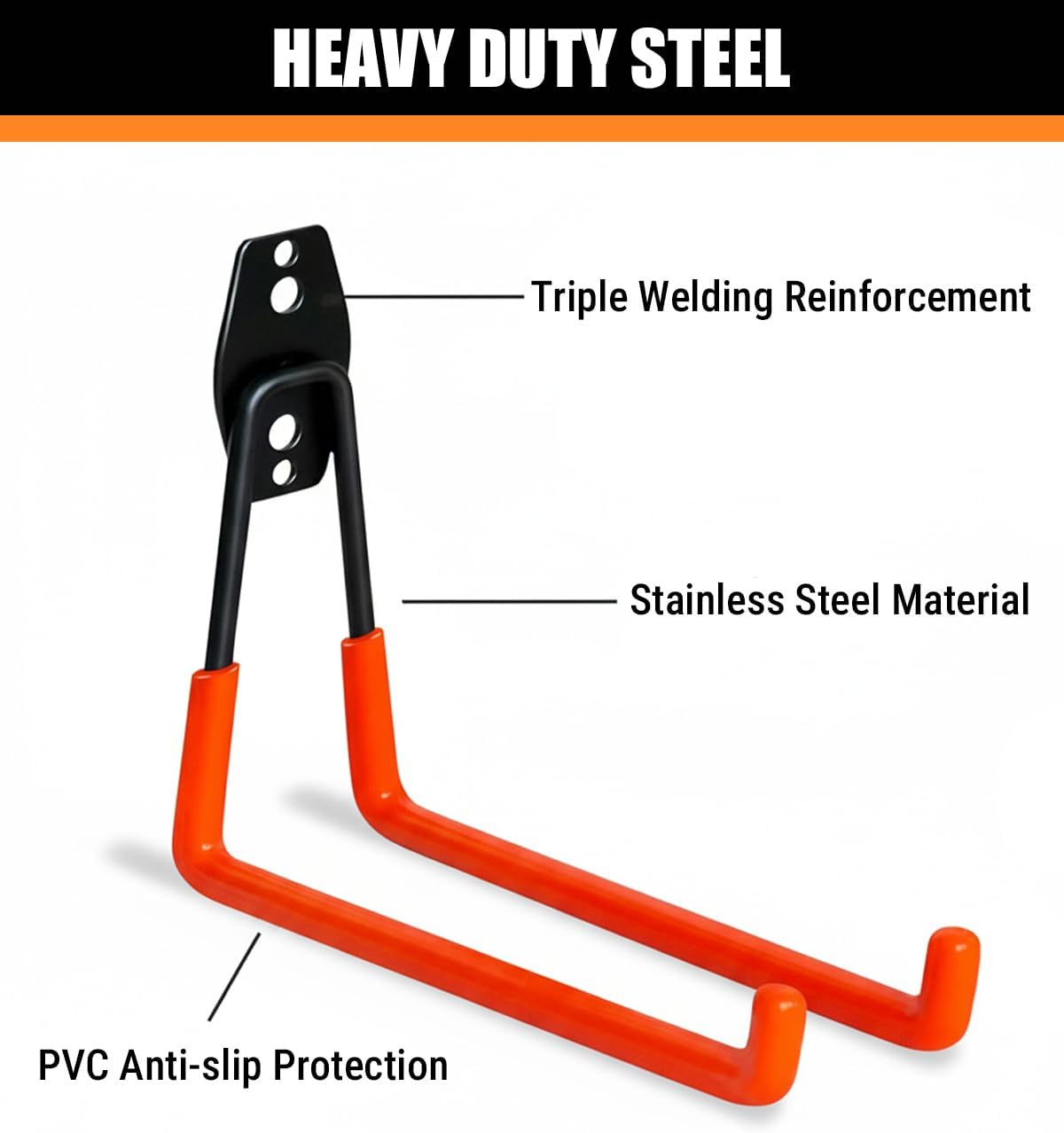 WMK 7.3'' Garage Hooks Heavy Duty Wall Hook, 6 Pack Garage Storage Hook, Wall Mount Utility Garage Hooks for Hanging Tools Bike Ladder (Orange)