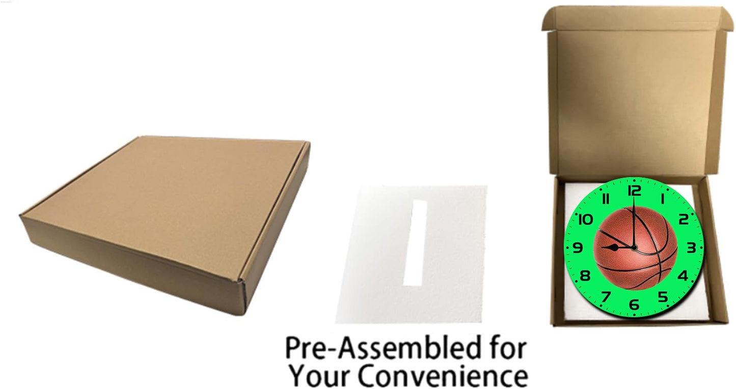 Soliyoahee Basketball Clock Round Wooden Wall Clock Home Decor Silent No Tick Battery Powered for Living Room Bedroom Kitchen Bathroom 10inch