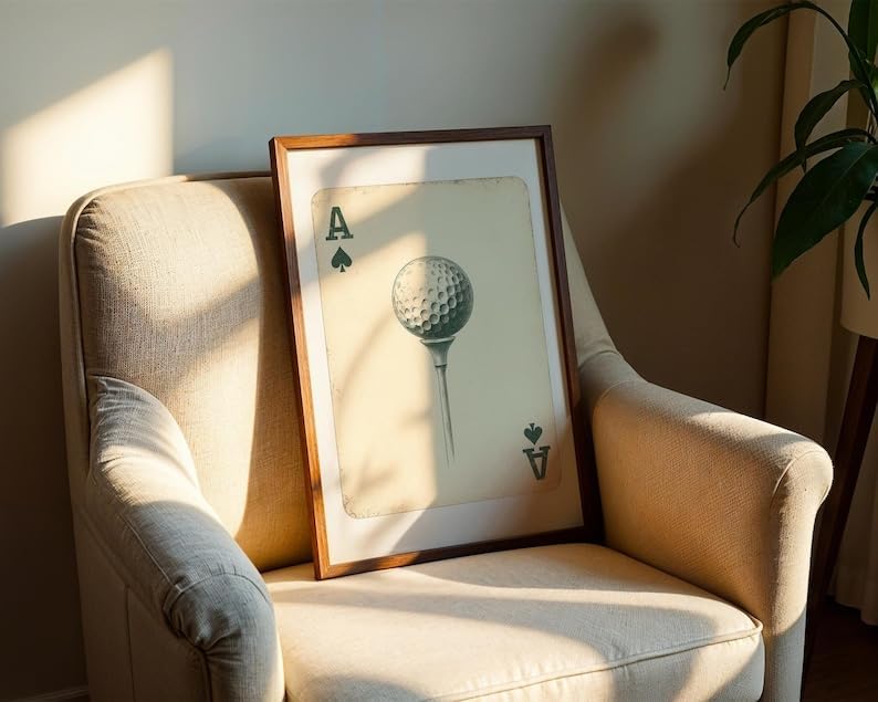 Nationcog Vintage Golf Playing Card Wall Art, Retro Ace of Spades Sports Print for Bar, Office or Game Room Decor, Classic Golfer Poster with Tee Time Theme (Unframed) (12x18)