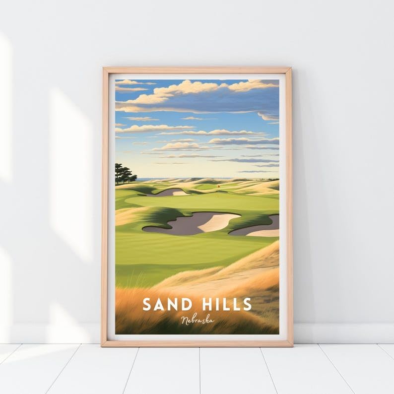Nationcog Sand Hills Golf Wall Art, Nebraska Prairie Landscape Print for Office or Bedroom, Rustic Golf Decor for Men, Unique Gift for Dad, Husband, or Golf Enthusiasts (Unframed) (9x11)