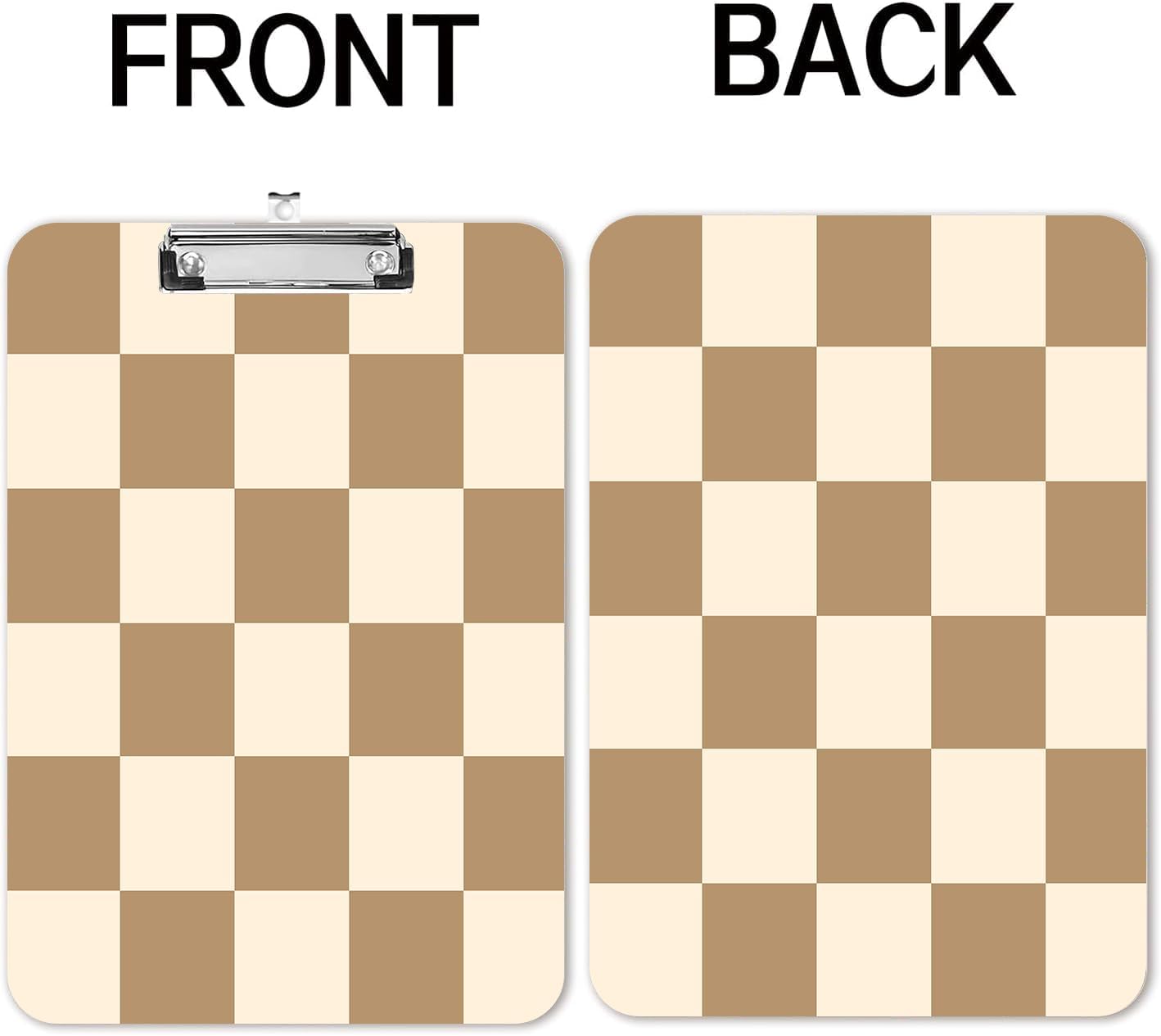 Fashion A4 Clipboard, Standard Letter Size 9" x 12.5", Decorative Wooden Clipboard with Low Profile Metal Clip for Office, School, Teachers, and Students, Coffee Checkered