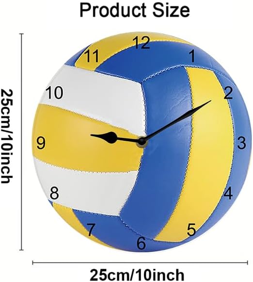 Volleyball Wall Clock Sport Ball Wall Clock Wall Clock Non Ticking Silent Kitchen Clock Battery Operated Clocks for Living Room Bedroom Decor Round 10inch
