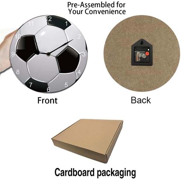 Football Wall Clock Soccer Sport Wall Clock Wooden Accurate Decorative Clocks, Silent Non Ticking Wall Clock for Bedroom/Living Room/Kitchen Round 10inch