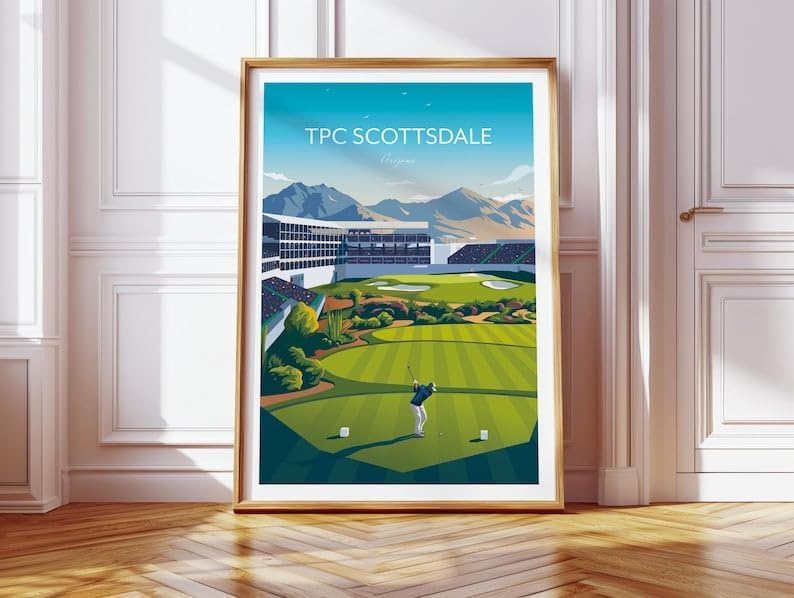 Nationcog WM Phoenix Open Golf Print - TPC Scottsdale Stadium Course 16th Hole, Arizona, TPC Scottsdale Golf Poster, Arizona Golf Course Art, Stadium Hole 16 Print (Unframed) (24x36)