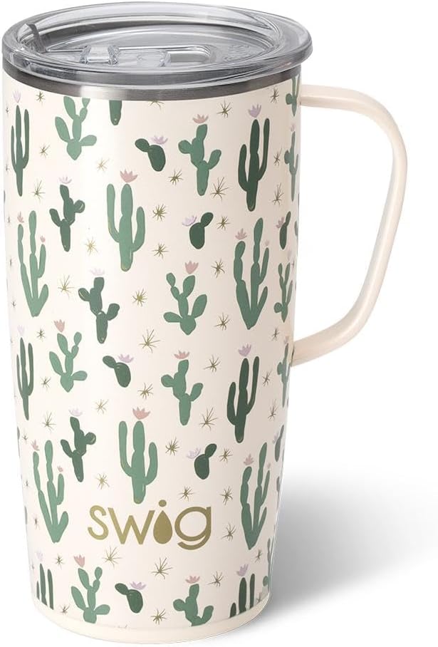 Swig Life 22oz Travel Mug, Insulated Tumbler with Handle and Lid, Cup Holder Friendly, Dishwasher Safe, Stainless Steel, Travel Coffee Cup, Insulated Mug with Lid (Desert Child)