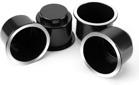 JoyTutus Cup Holder Insert 4pcs for RV Boat Car Couch Golf Cart, Elegant Chrome, Large Plastic Universal Drop in Cup Holder for Pontoon Table Sofa